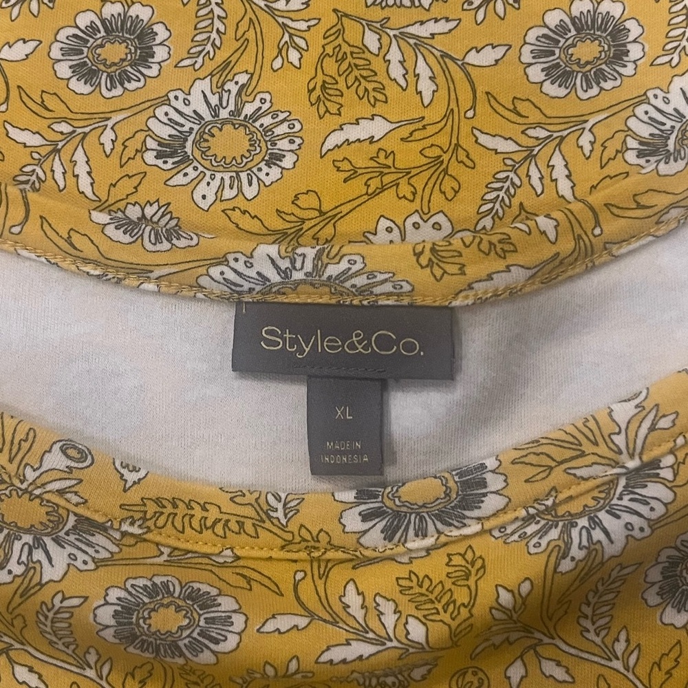 Style & Co. Yellow Floral 3/4 Sleeve Boatneck Top - Picture 5 of 6